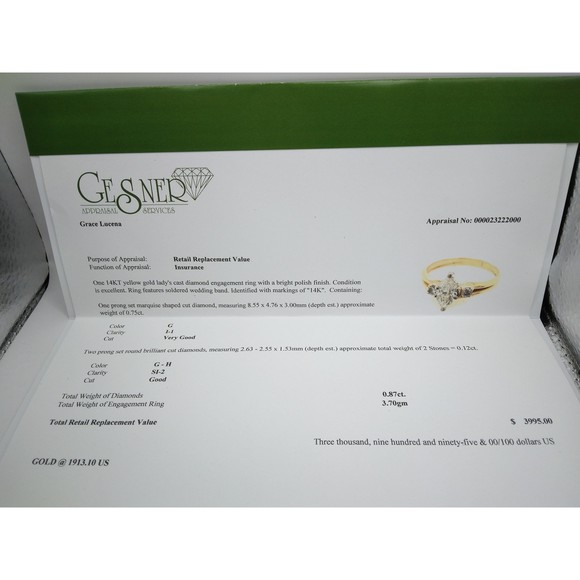 14kt Gold Marquise Diamond Engagement Ring - Picture 10 of 10